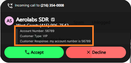 Incoming call pop-up