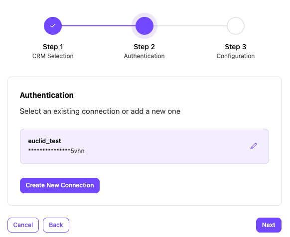 View of the integration setup window.