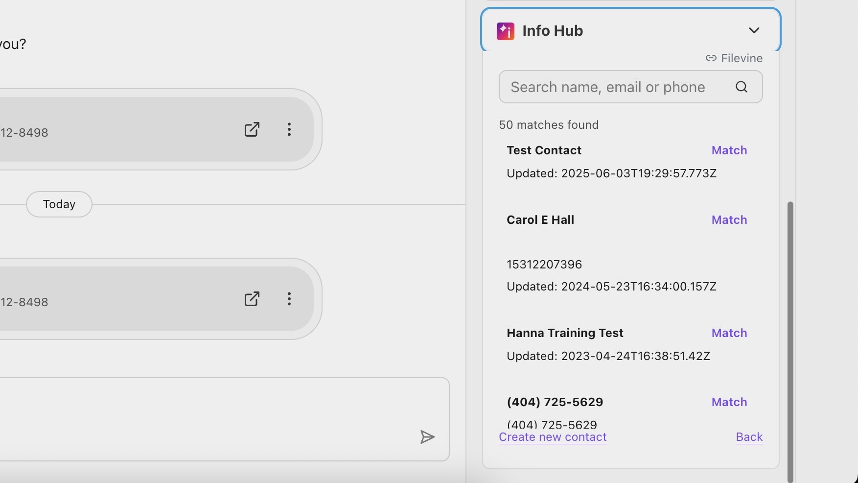 View of the Info Hub widget in Dialpad.
