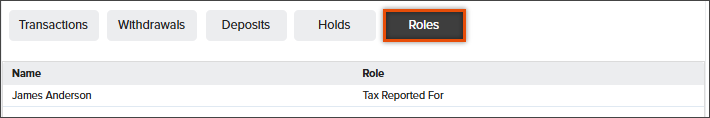 Screenshot of the Roles tab in NovelVox Agent Accelerator displaying a highlighted tab above a log listing associated account holders with columns for name and assigned role.