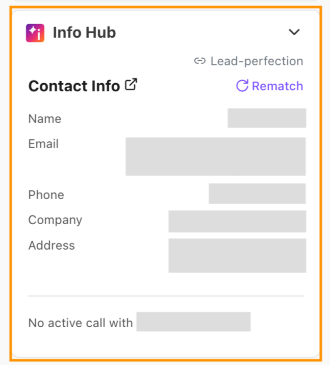 Single contact match in Info Hub for LeadPerfection in the Info Hub widget.