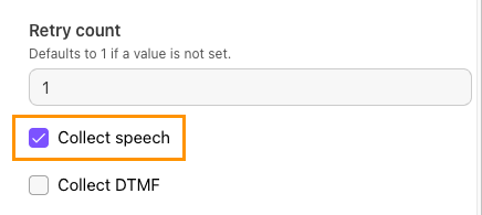 Collect speech option enabled and highlighted.