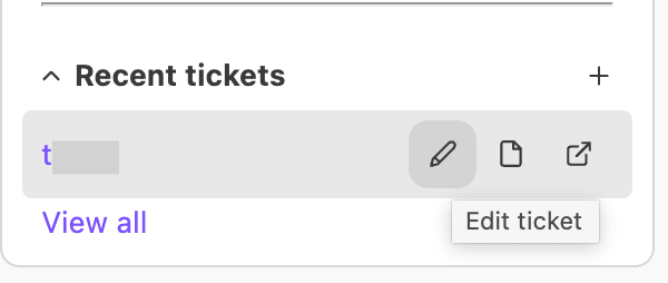 FreshDesk widget interface showing a pencil edit icon next to a ticket's details in Dialpad.