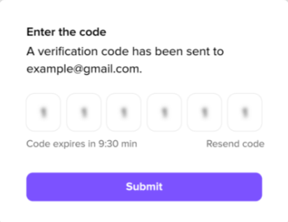 Screenshot of a Multi-Factor Authentication prompt for Dialpad titled "Enter the code", showing six code input fields above an expiration timer and a purple "Submit" button.
