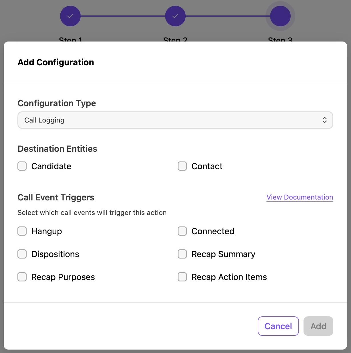 Options to add to a configuration with multiple options shown.