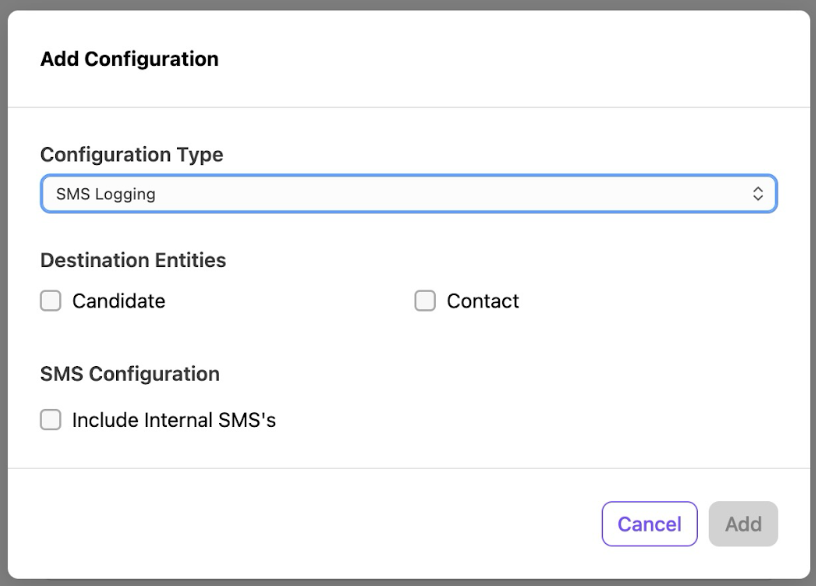 View of the SMS logging settings window.