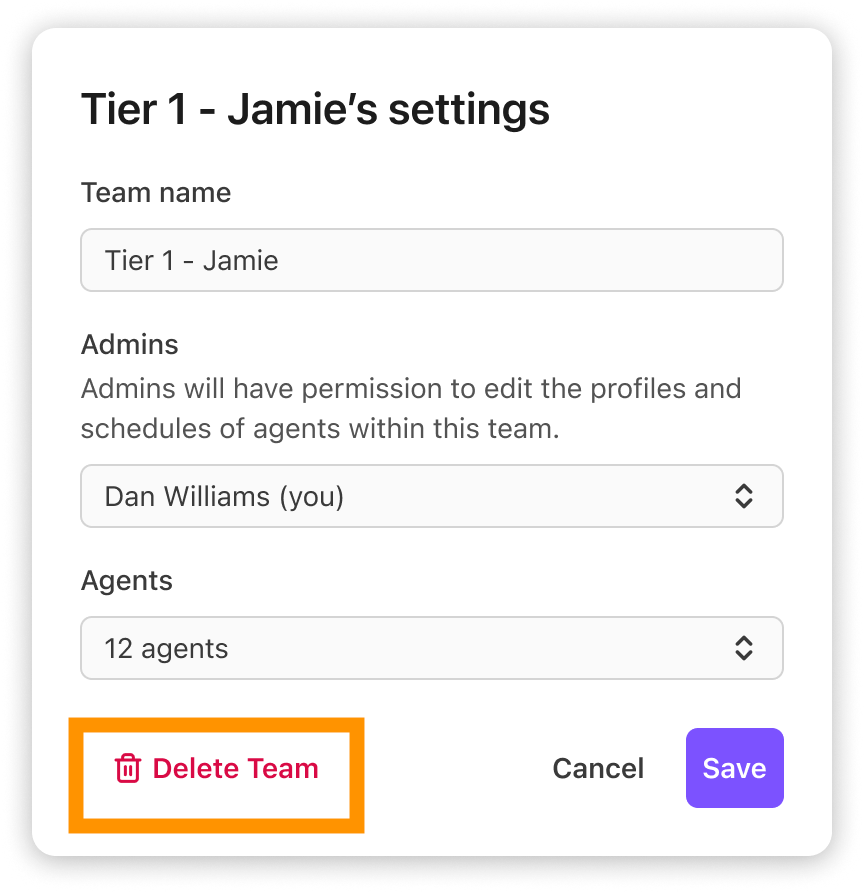 Select Delete Team