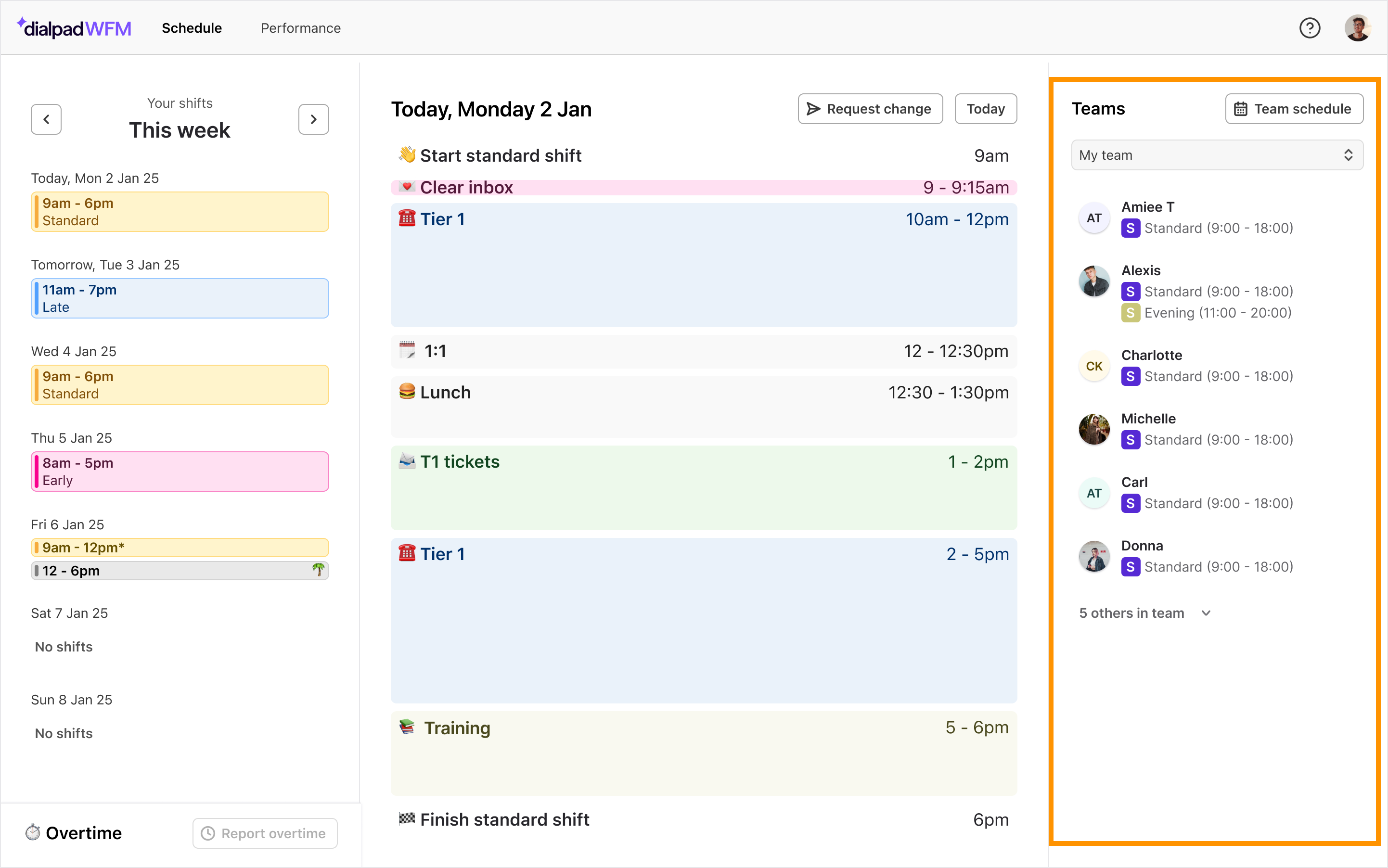 View other agent's shifts in the teams panel