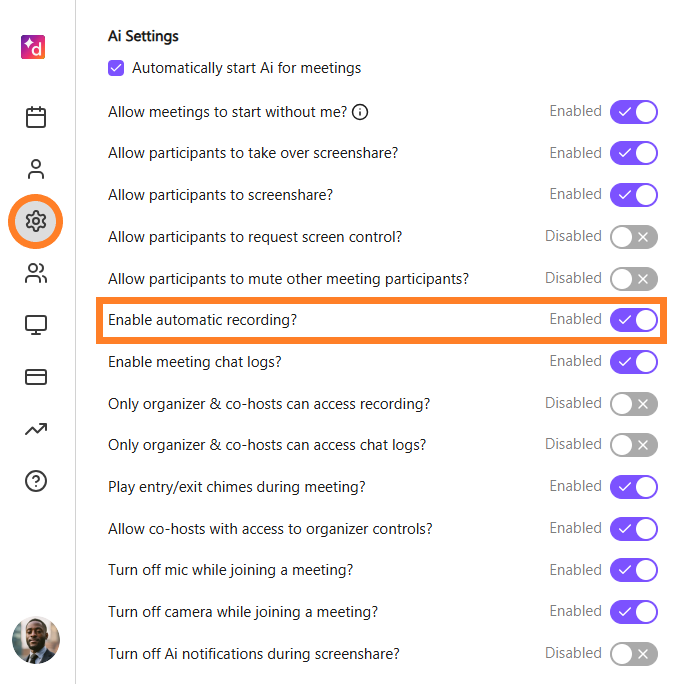 enable Automatic recording