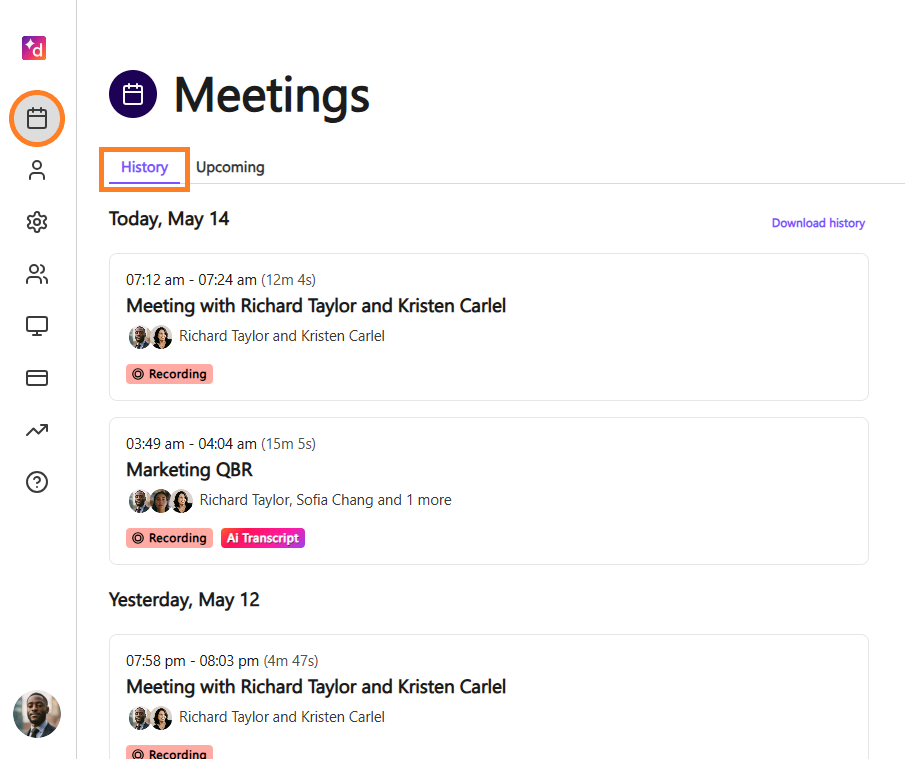 Meetings History recording