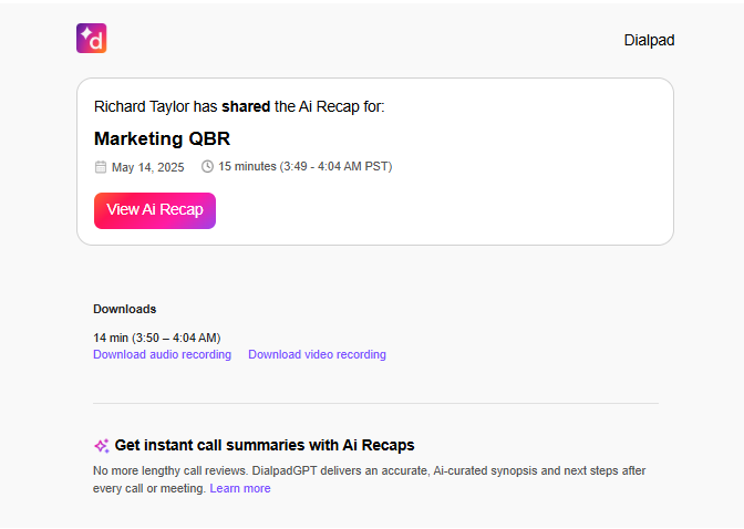 Access recordings via email