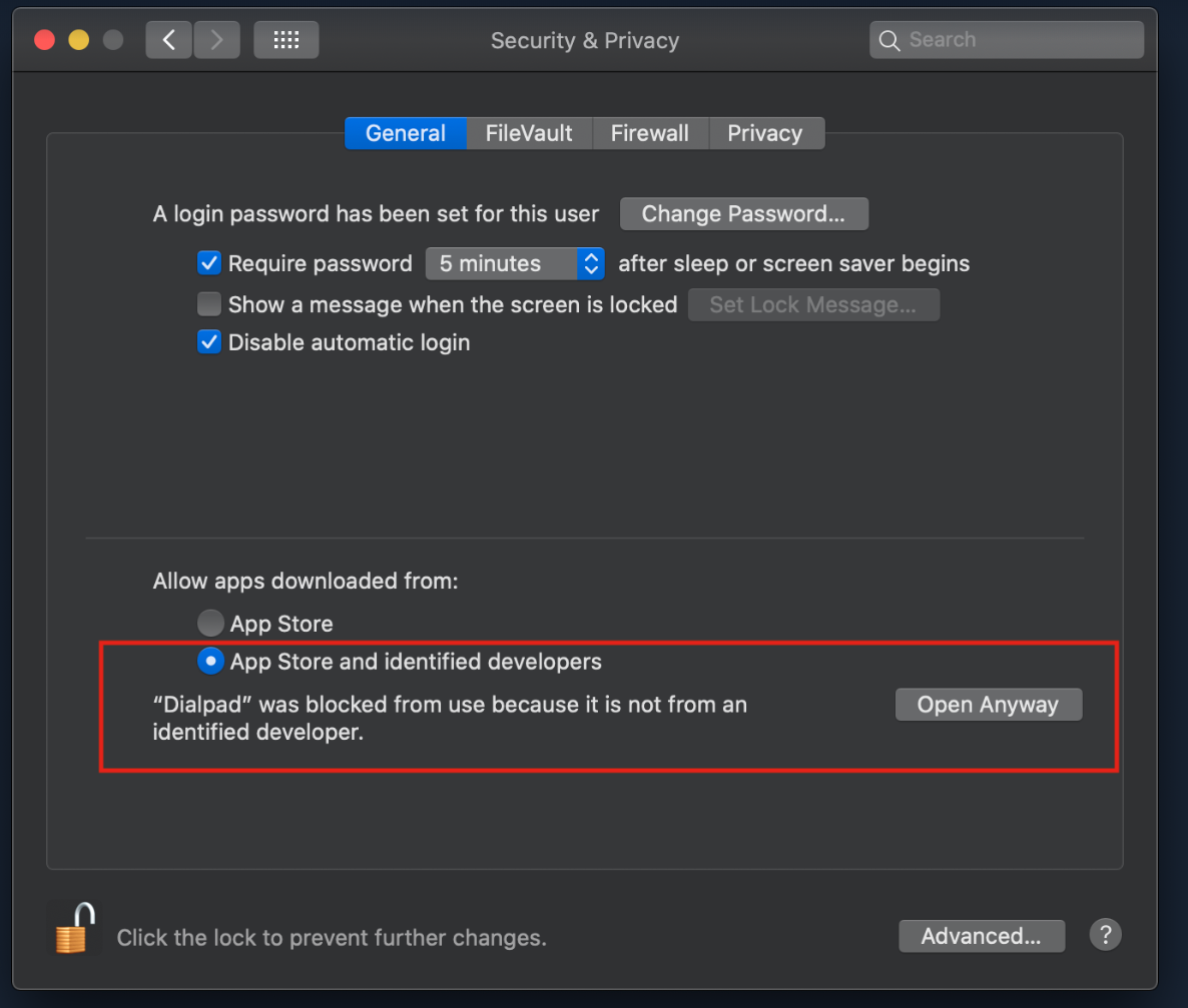 Security & Privacy setting in macOS for identified developers