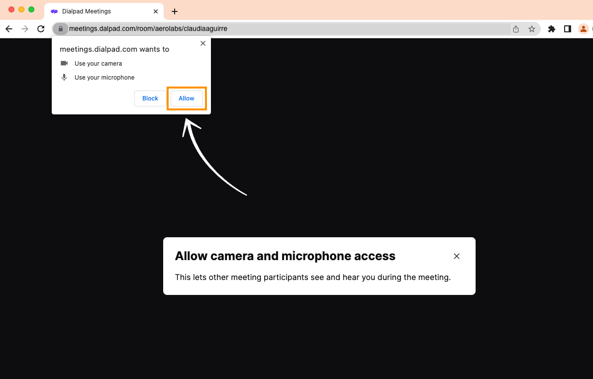Allow use of camera and microphone in browser