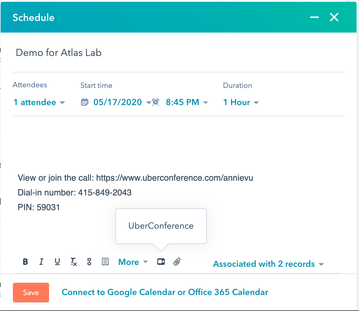 Dialpad Meetings link added to meeting