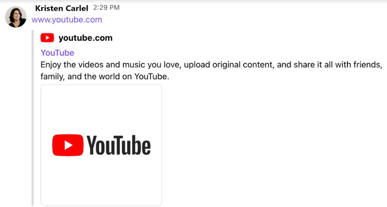 screenshot of example message preview of youtube.com