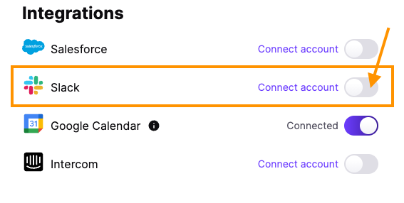Slack integration toggle