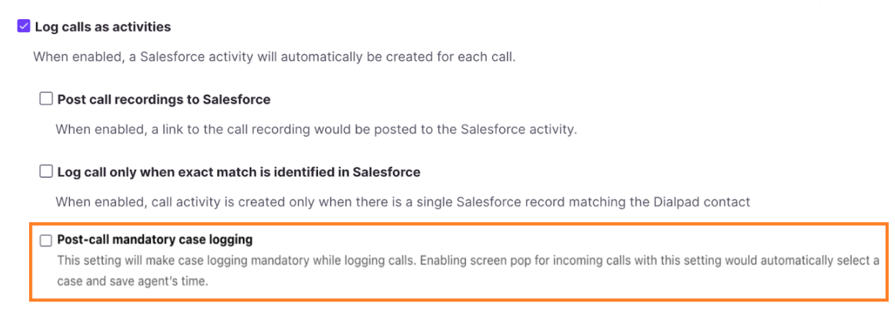 Screenshot of Salesforce settings.