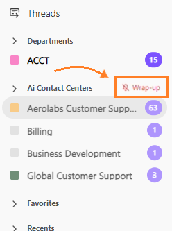 Screenshot of Contact Center with Wrap-Up highlighted.