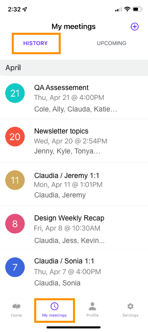 iOS meeting history