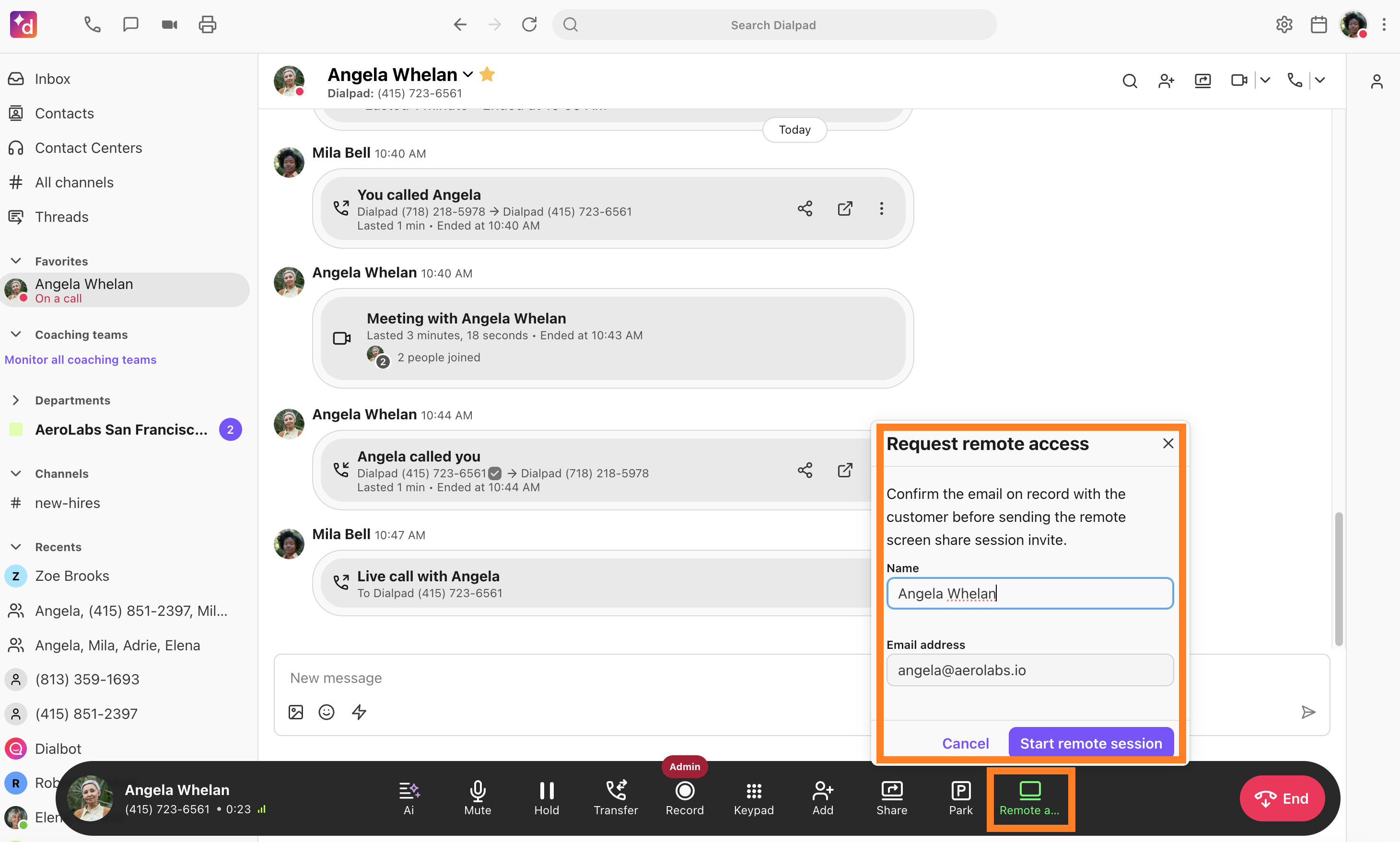 Screenshot of Dialpad Meeting in progress.