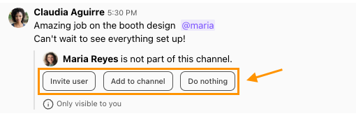 Screenshot of a message in Dialpad app with the option to invite user, add to channel, do nothing highlighted.