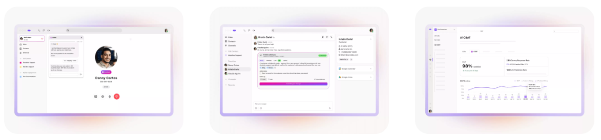 Image of three screenshots of the Dialpad app.
