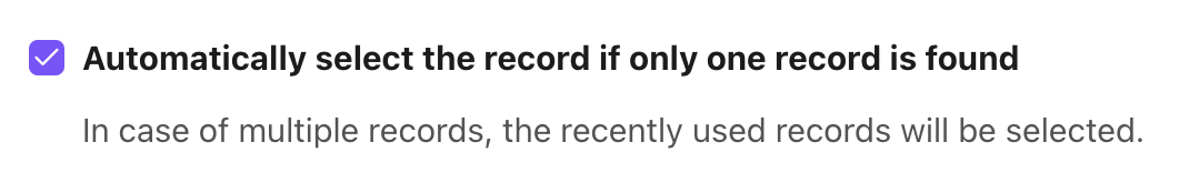 Dialpad Salesforce integration setting toggle for "Automatically select the record if only one record is found."