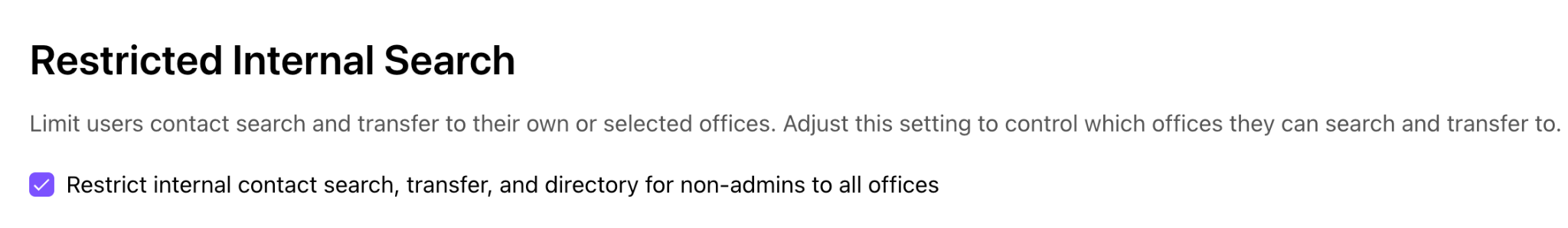 Screenshot of Restricted internal search settings.