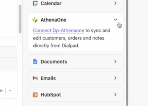 AthenaOne integration allows syncing customers and orders directly from Dialpad.