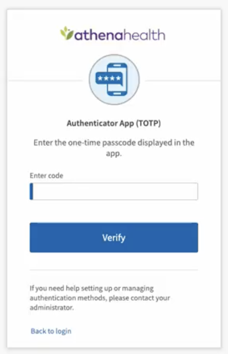 Authenticator app login screen requesting a one-time passcode for verification.