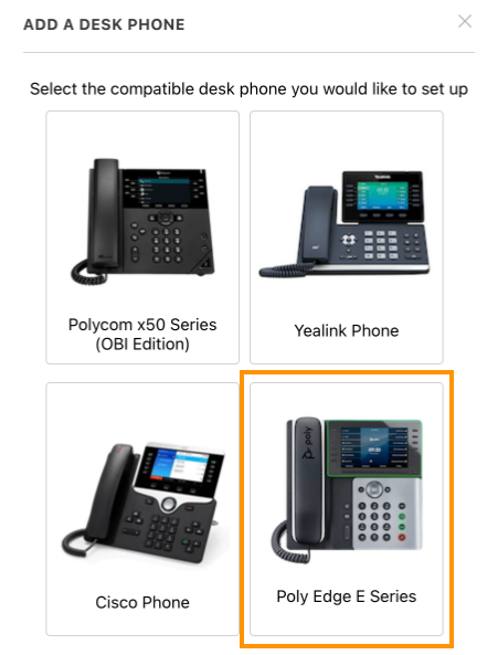 Screen to select a desk phone model and type