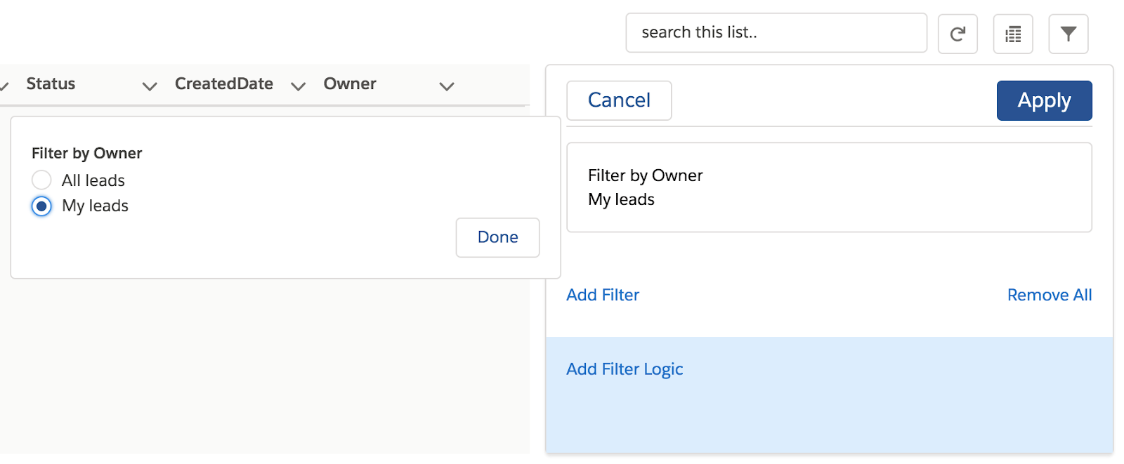 Filter options for powerdialer list