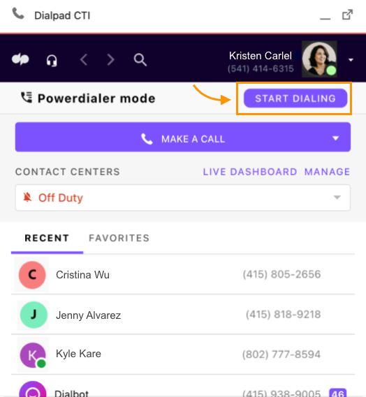 Powerdialer cti window