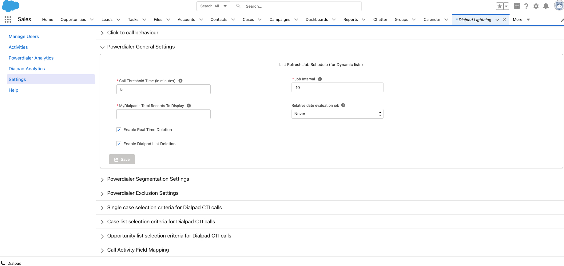 General powerdialer settings