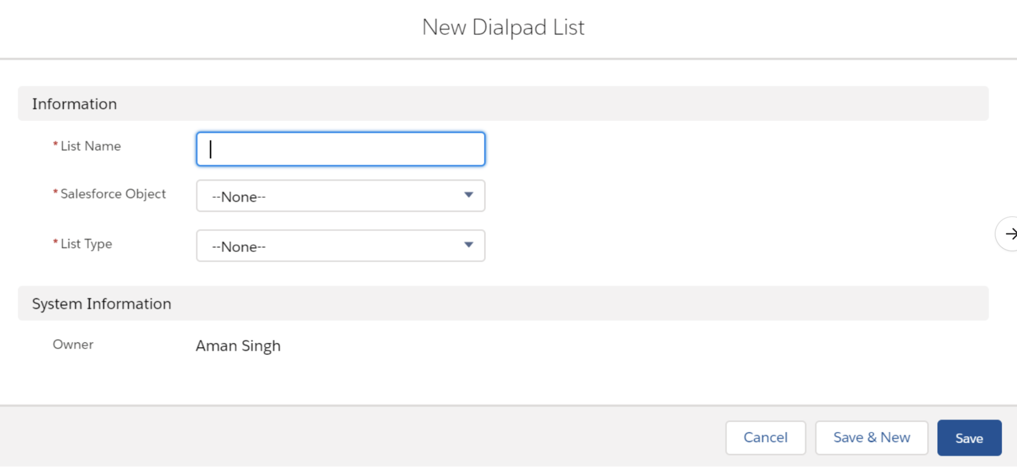 New Dialpad list screen