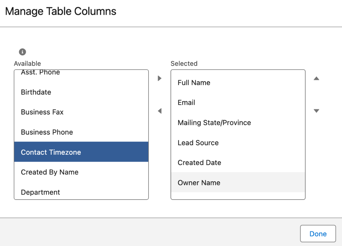 Table column options
