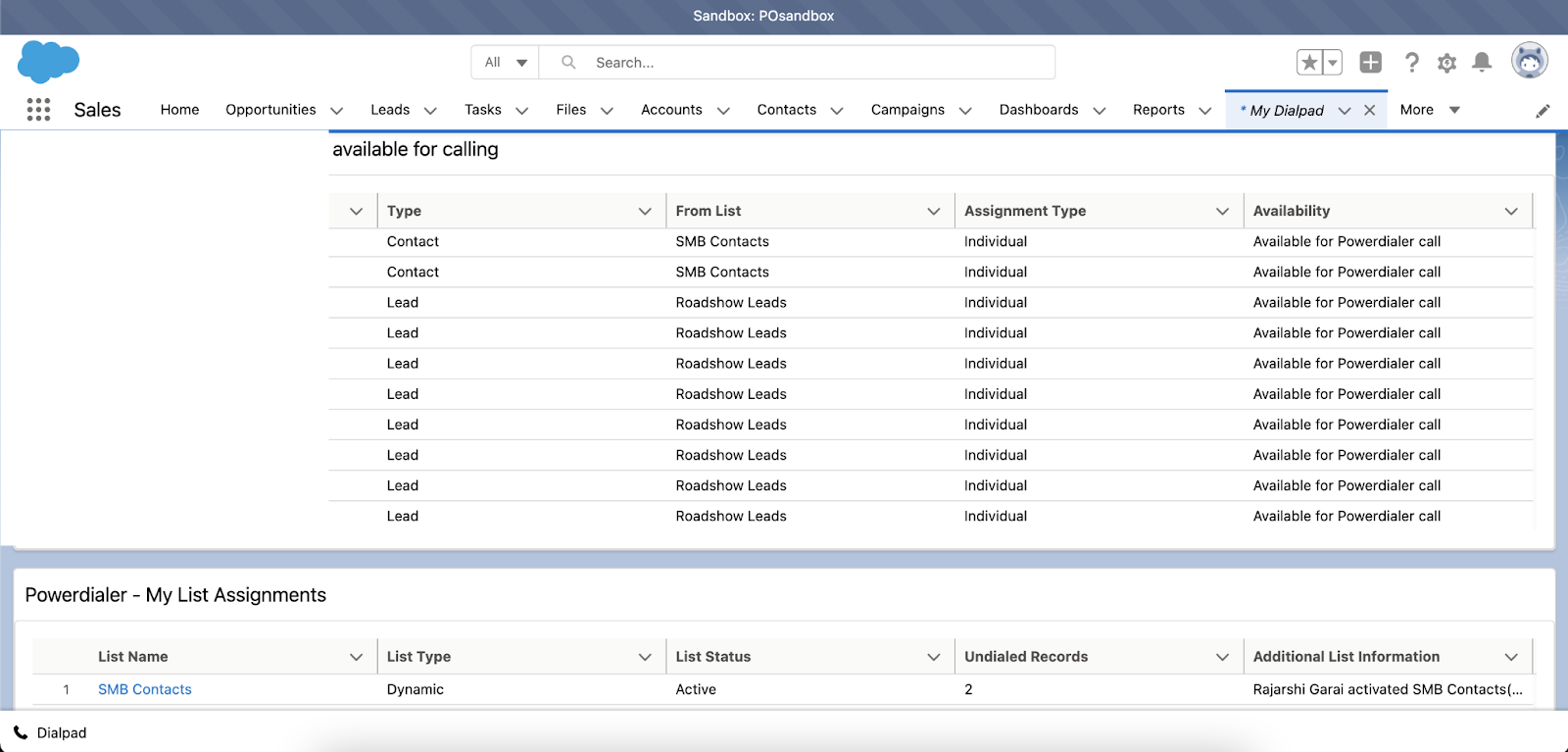 Powerdialer list assignments
