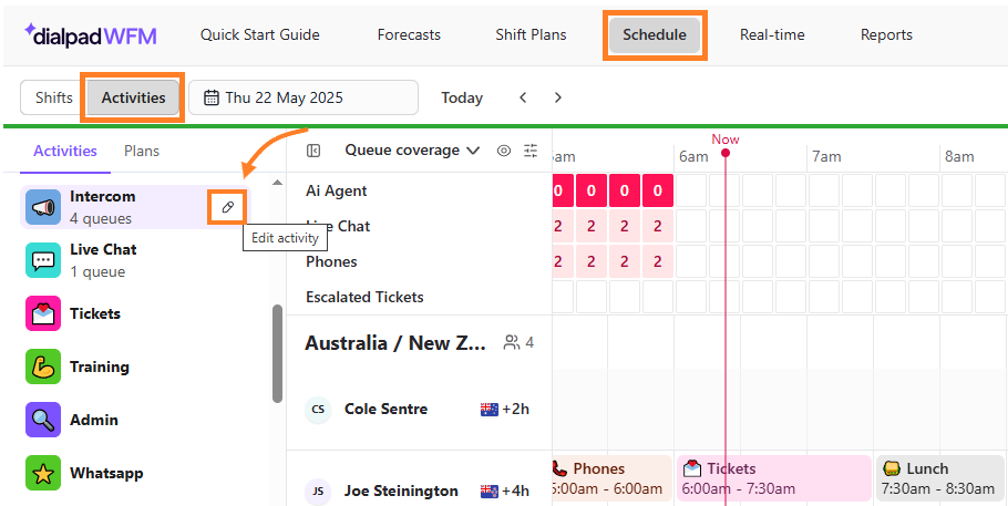 Out of adherence markers in an agent schedule timeline