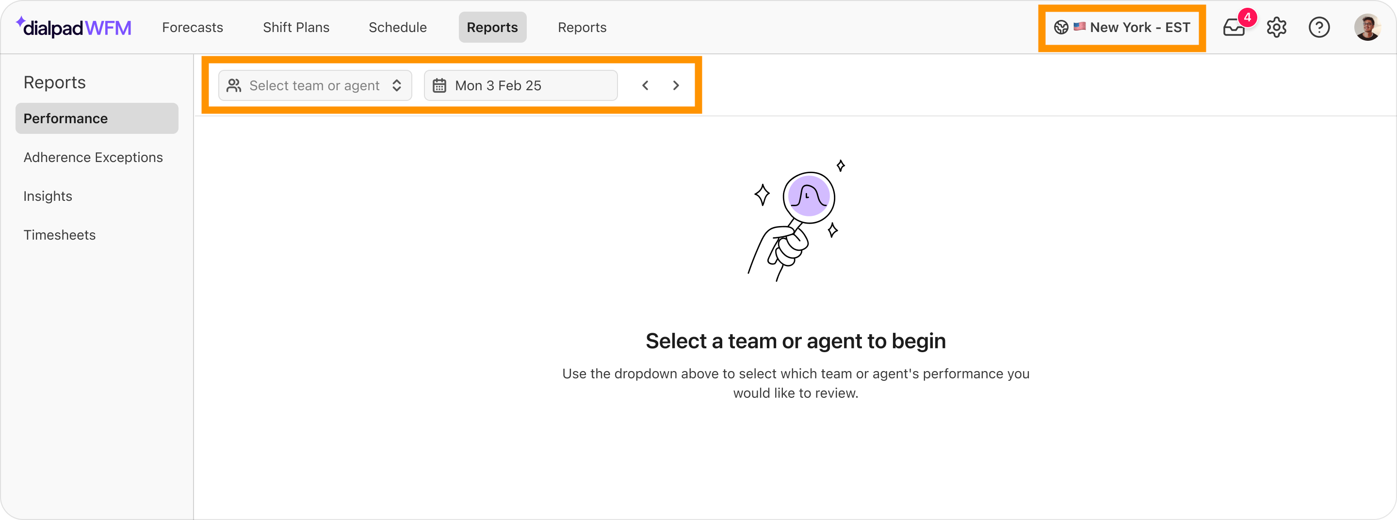 Filter reports by agent, date and timezone