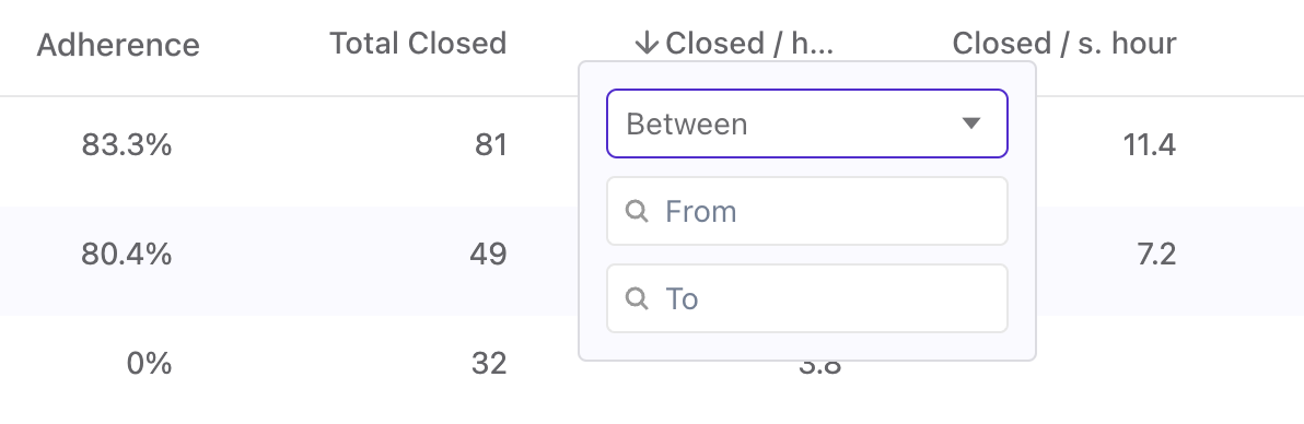 Filtering options
