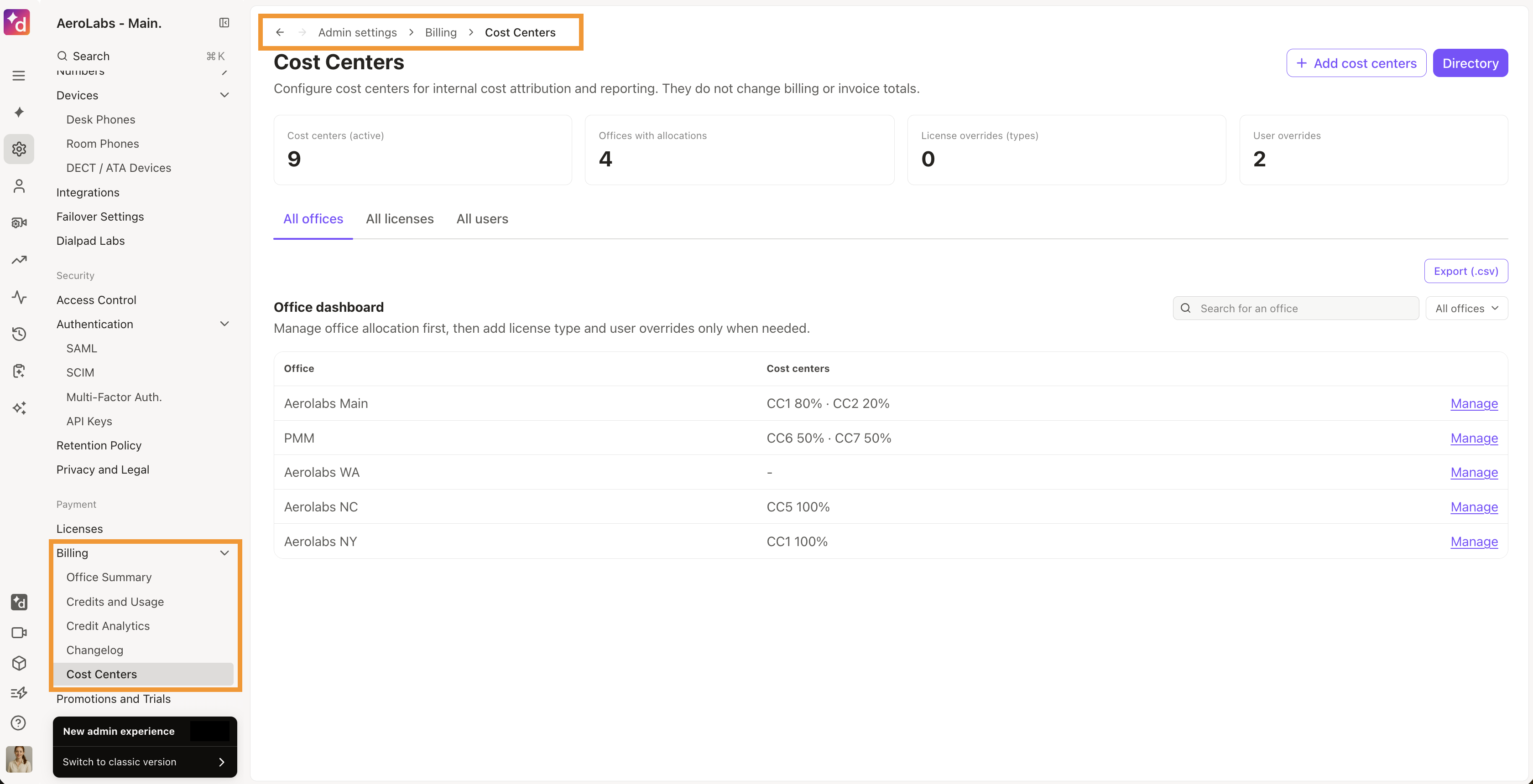 Entity overview page showing breadcrumbs