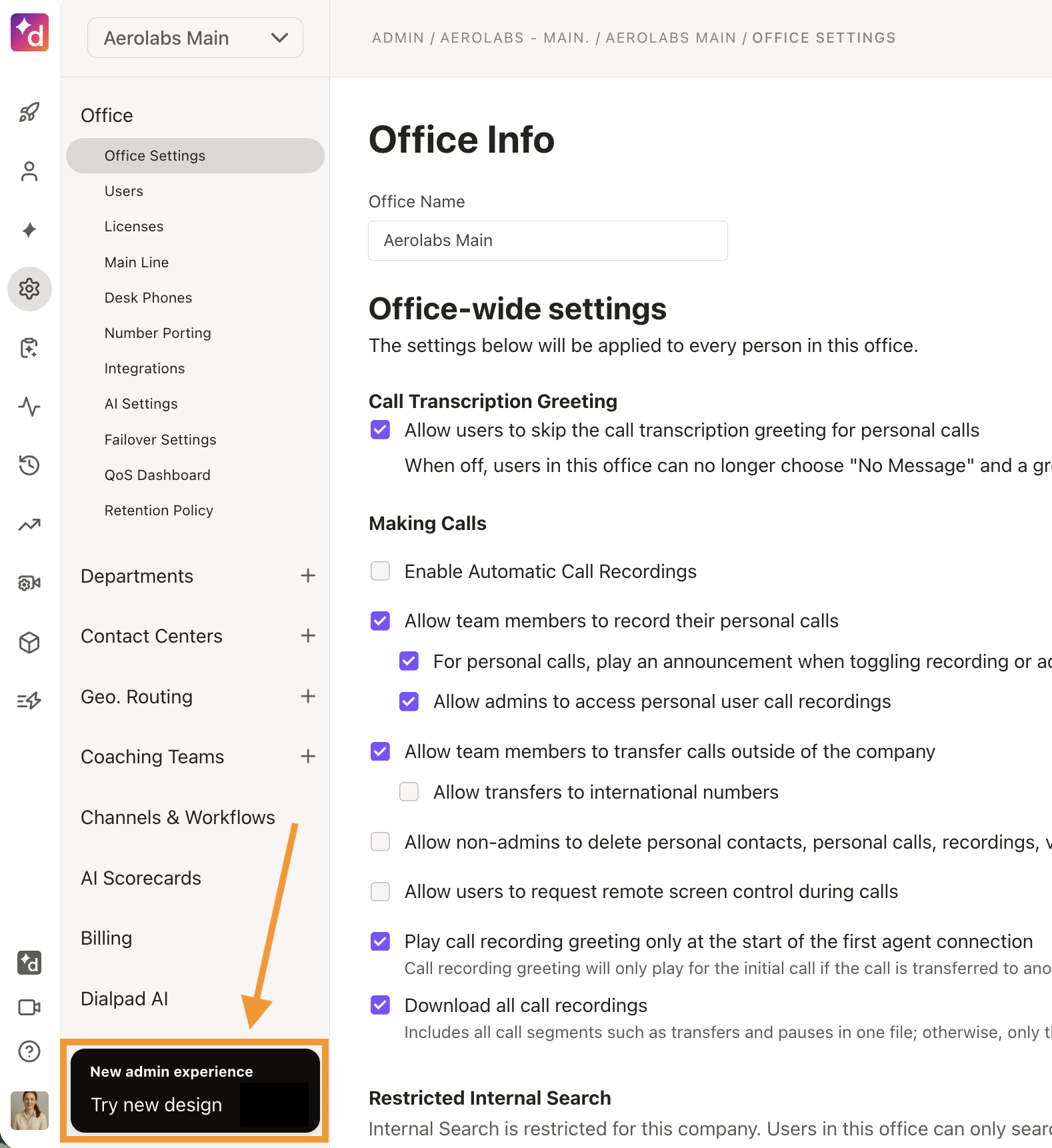 Classic Admin page showing the Switch to new portal entry point for eligible admins.