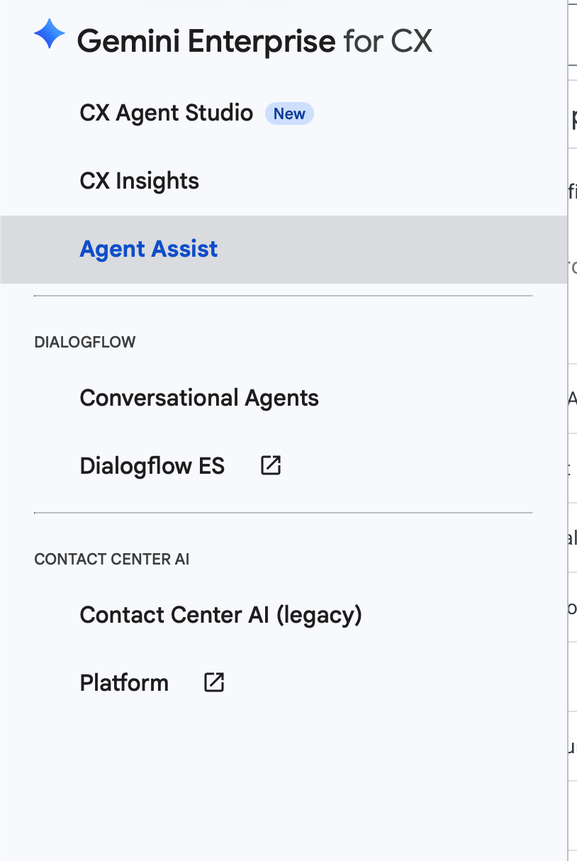 Gemini Enterprise interface showcasing CX Agent Studio and Agent Assist features.