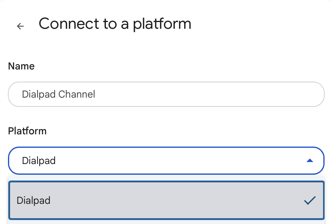 Connecting to the Dialpad platform by entering the channel name.